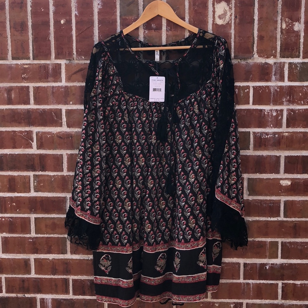 Free People Black and Red Long Sleeve Dress